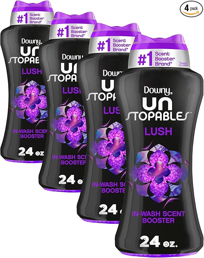 Downy Unstopables In Wash Scent Booster Beads, Lush Scent, 24 oz, Laundry Beads for Odor Protection, Downy Scent Booster Beads, Laundry Scent Boosters (Pack of 4)