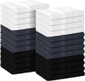 Avalon Towels Salon Towel - Black, Grey and White Hand Towels Bulk Pack of 24 - 100% Cotton Absorbent Spa, Facial & Gym Towel for Working Out - 16x27 Inches (Not Bleach Proof)