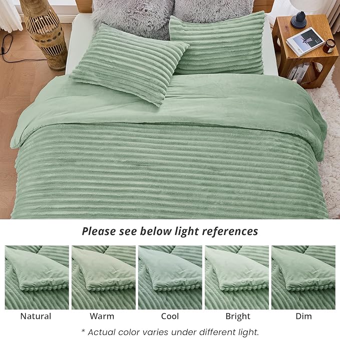 Sasttie Twin/Twin-XL Comforter Set 2 Pieces - Super Soft Fleece Comforters Twin/Twin-XL Size, 1 Luxury Warm Fuzzy Marshmallow Comforter with 1 Pillow Case, Faux Fur Bedding Set, Sage Green