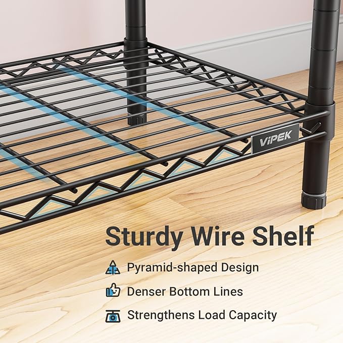 VIPEK V5 Heavy Duty Clothes Rack, Portable Closet Wardrobe with 4 Hanging Rods & 8 Shelves, Freestanding Adjustable Garment Rack for Bedroom, Walk-in Closet, 890 lbs Capacity, Black, 68.9" L