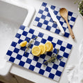 Thenshop Set of 2 Tempered Glass Cutting Boards Blue Check Countertop Cutting Boards Heat Resistant with Non-slip Feet for Kitchen Counter Housewarming Wedding Gift 7.9x11inch+11x15 Inch