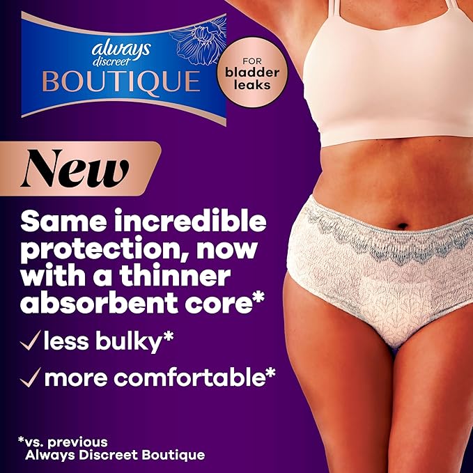 Always Discreet Boutique Incontinence and Postpartum Underwear for Women, Maximum Protection, Small/Medium, Rosy, 48 Count (4 Packs of 12)