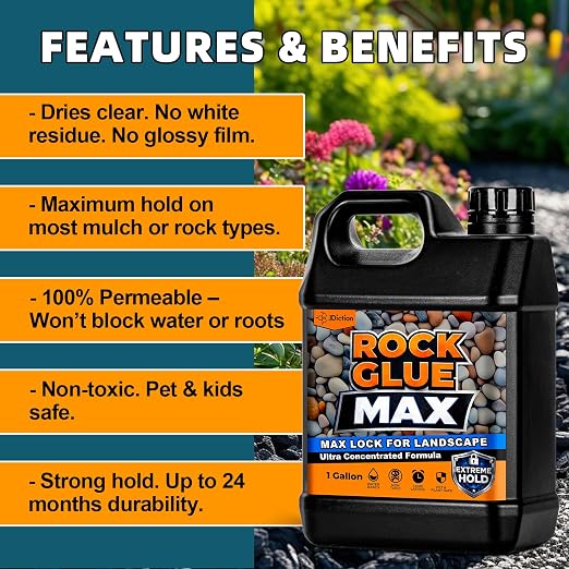 JDiction Rock Glue for Landscaping - 32oz Landscape Glue for Pea Gravel, Pebbles, Bark & Stone, MInder Binder for Garden Paths & Patios, Water Permeable, Non Toxic, Lasts 2 Years