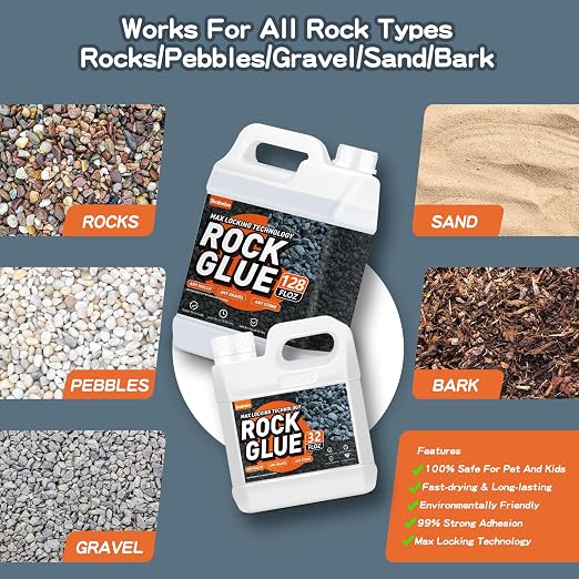 Rock Glue,4 Gallon 99% Stronger Bond Gravel Binder for Pea Gravel, Pebble&Stone-Stop Shifting, Reduce Mess, Strong Hold for Yards, Patios, Garden Walkways, Pet Safe Mulch Bond for Landscaping