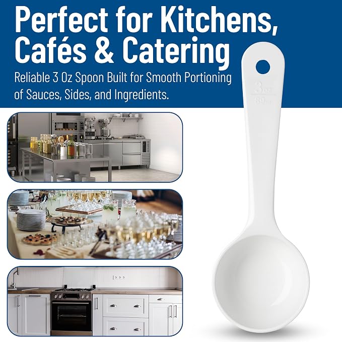 Carlisle FoodService Products Measure Miser Solid Measuring Spoon with Short Handle, 3 Ounces, White (Pack Of 12)