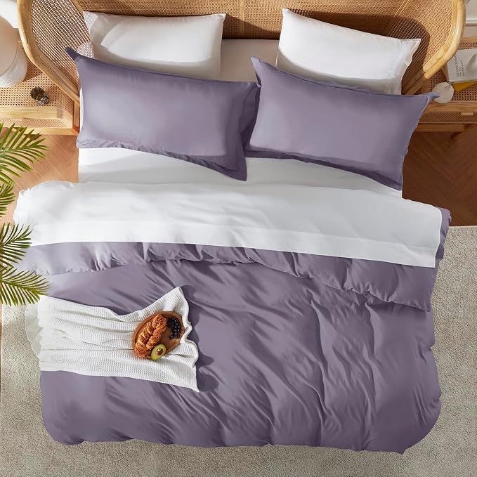 Nestl Grayish Purple Duvet Cover Full Size - Soft Double Brushed Full Size Duvet Cover Set, 3 Piece, with Button Closure, 1 Duvet Cover 80x90 inches and 2 Pillow Shams