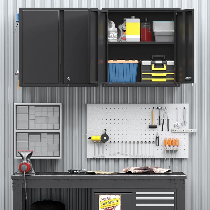 Coolsun 26" H Garage Wall Cabinet with Lockable Doors and Adjustable Shelf | Metal Wall Cabinet for Garage Assembly Required (26" H Black)