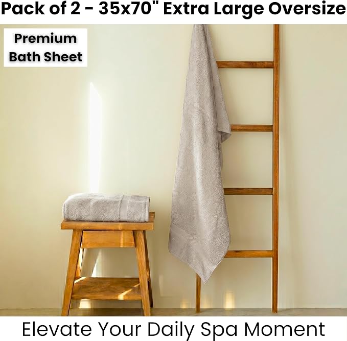 SALBAKOS 2-Piece 100% Turkish Cotton Bath Towels Extra Large 35x70, Stone | Oversized Bath Sheet Towel for Bathroom & Beach, Thick, Super Soft, Highly Absorbent, Premium Hotel Quality, Made in Turkey