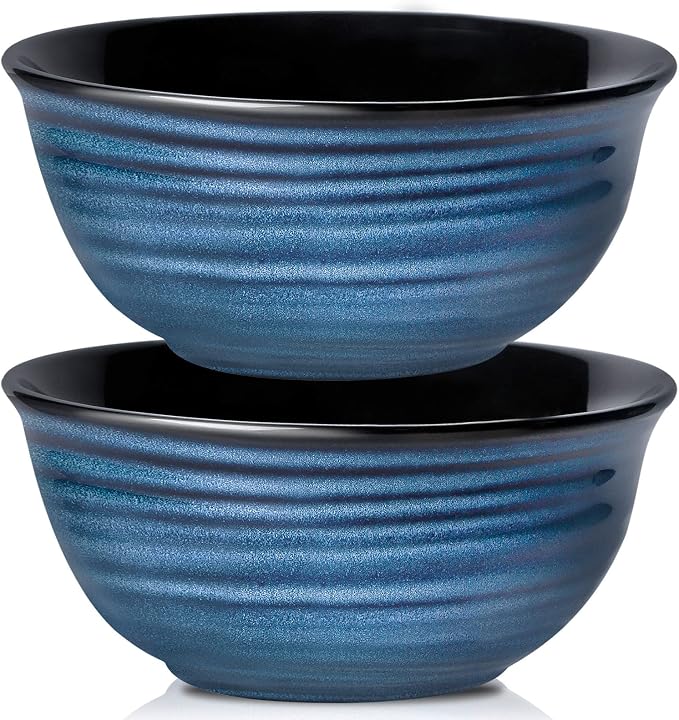HASENSE Serving Bowls, 60 Ounces Ceramic Salad Pasta Soup Bowls, 8.5 inch Large Bowls for Kitchen Ramen Pho Fruit Cereal Popcorn, Microwave and Dishwasher Safe, Set of 2, Blue