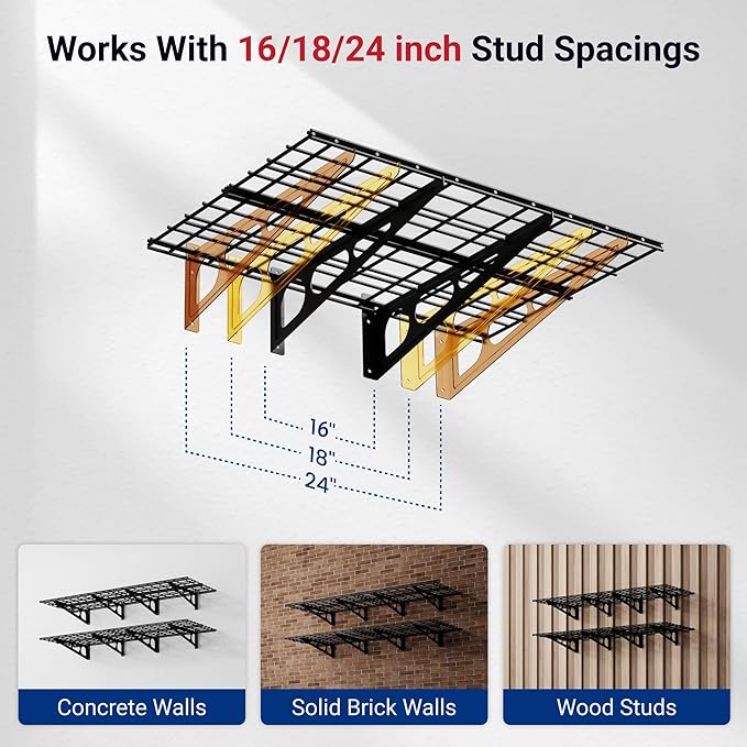 FLEXIMOUNTS 2-Pack 2x6ft Garage Shelving 24-inch-by-72-inch Heavy Duty Wall Mounted Shelves Garage Storage Rack Floating Shelves, 1400lbs Load Capacity, Black, Classic Series