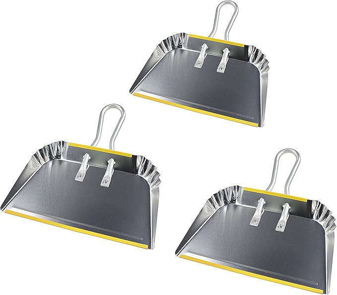 3-Pack 17" Heavy Duty Metal Dust Pans, Wide Dustpans for Household, Easy to Assemble