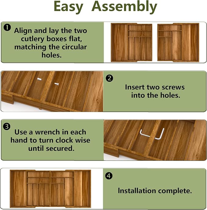Suli Large Silverware Drawer Organizer, Acacia Wood Adjustable Kitchen Flatware for Forks Knives and Spoons, Cutlery Utensil Holder, Expandable from 22in-37in