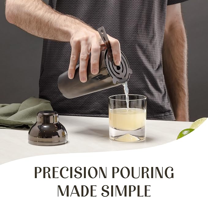 Mixology & Craft Cocktail Shaker Set with Bamboo Stand - Professional 10-Piece Bartender Kit - Complete Bar Set & Cocktail Mixer Kit for Home (Gun-Metal)