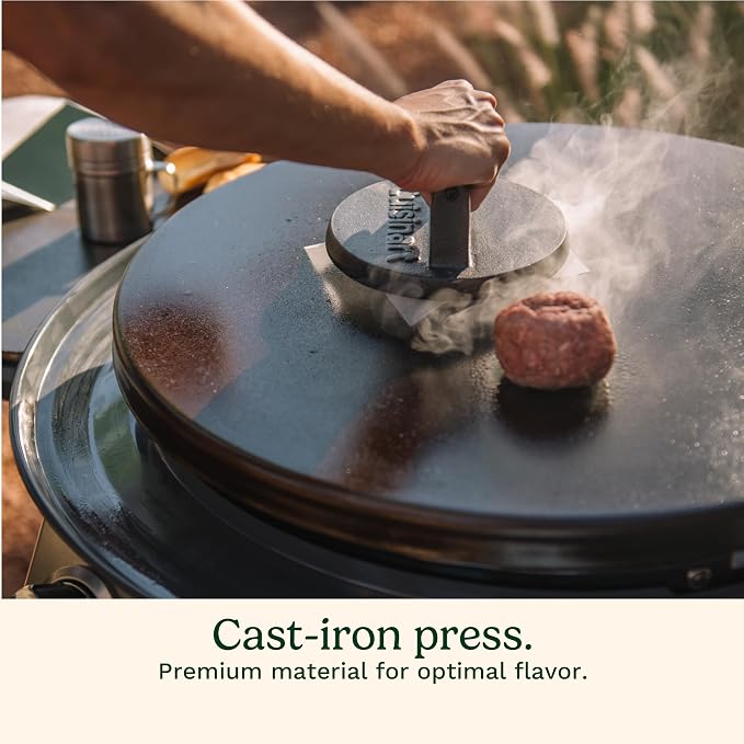Cuisinart Smash Burger Kit w/Burger Press, Spatula, Shaker & Patty Papers | CSBK-400, smash burger press kit for a cookout or tailgate with stainless steel accessories and a cast iron hamburger press