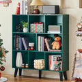 LEYAOYAO 8 Cube Bookshelf,Mid-Century Modern Bookcase with Legs,Dark Green | 3 Tier Book Shelf,Rustic Wood Bookshelves Freestanding Large Storage Organizer, Open Shelves for Bedroom, Living Room, Office