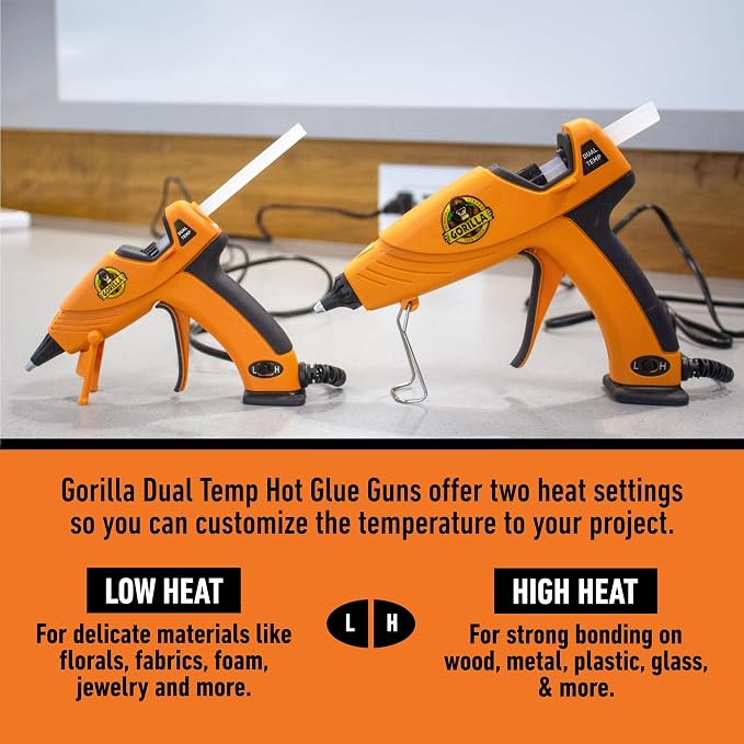 Gorilla Hot Glue Gun, Dual Temp | Precision Nozzle | Easy Squeeze Trigger | 45 Sticks, Pack of 5