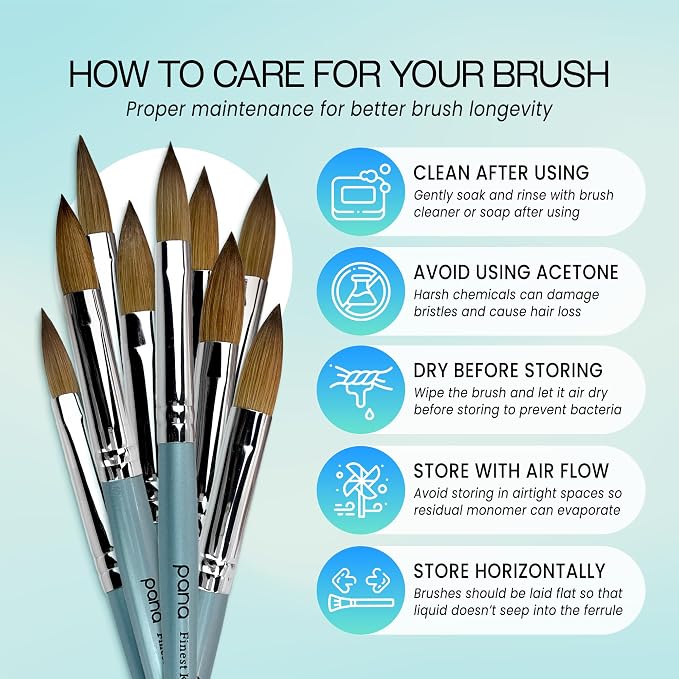 PANA Pure Kolinsky Hair Acrylic Nail Brush - Oval Crimped Shape Silver Ferrule with Teal Wood Handle (Size 6)