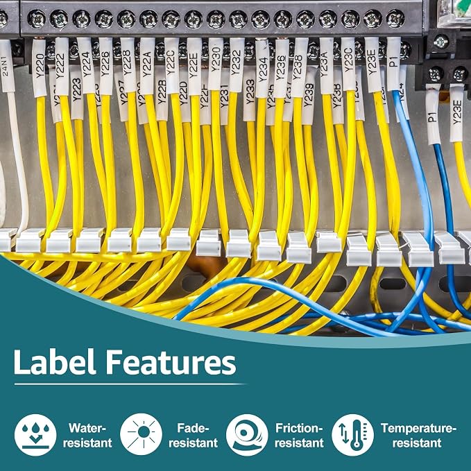 NineLeaf 5 Pack Compatible Labels Tape Replacement for Dymo 1805443 1 inch Black on White Heat Shrink Tube Labels 24mm x 1.5m for Wires and Cables Use in Rhino 6000 6500 Label Maker