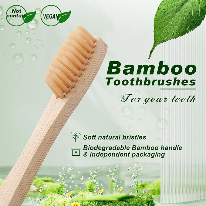 Sieral 12 Pcs Bamboo Toothbrushes Bulk, Soft Bristle Bamboo Toothbrush, Individually Wrapped for Adults Travel Family Hotel Party, 7 Inch 12 Color