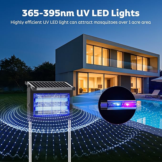 OnBeam Solar Bug Zapper Outdoor with Projector Lights, Mosquito Zapper Waterproof Electric Fly Zapper Rechargeable with 10W Solar Panel, 4500V Cordless Fly Trap for Backyard, Patio, Garden, Camping
