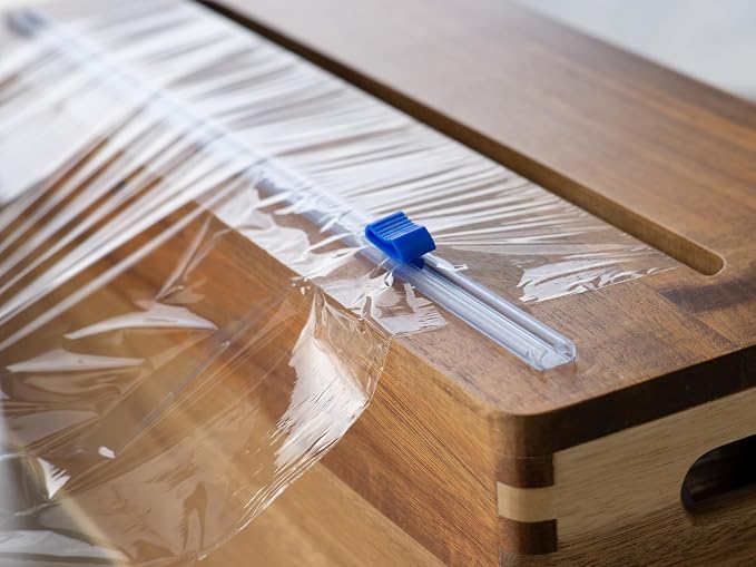 12" Acacia Wood Plastic Wrap and Foil Dispenser with Slide Cutter | Fits Costco Kirkland 3000ft Plastic Roll