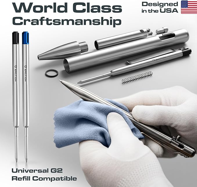 BASTION Bolt Action Pen, Stainless Steel Silver, HyperBolt & ZeroSeam EDC Pen, Refillable Metal Writing Pen, Premium Graduation Gift, Executive Pocket Pen