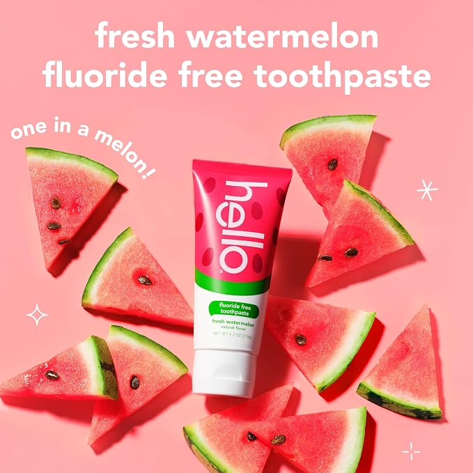 hello Kids Fluoride Free Toothpaste, Fresh Watermelon, 4.2 oz | For Kids of All Ages, Removes Plaque, Polishes and Brightens, Tastes Awesome, Vegan, Gluten Free, SLS Free