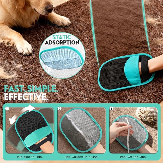 Pet Hair Remover for Dogs & Cats: Reusable Five-Finger Static Hair Removal Tool, Upgraded Lint Remover for Couch, Furniture, Bedding, Car & Clothes – Pet Supplies for Home & Travel