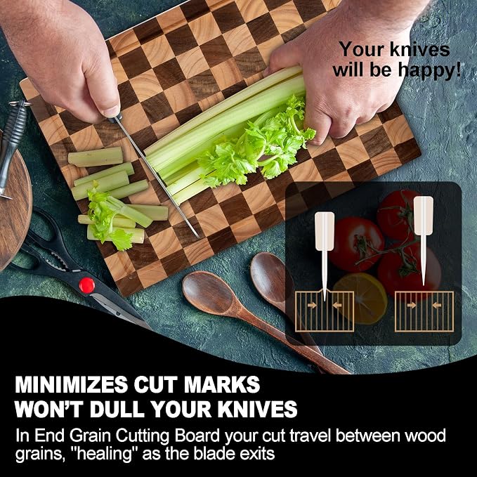 Acacia Wood Cutting Board, 20x15x1.5 Inch, Butcher Block for Kitchen, Premium Acacia Cutting Board with Juice Groove, End Grain Construction from Sustainable Acacia Wood