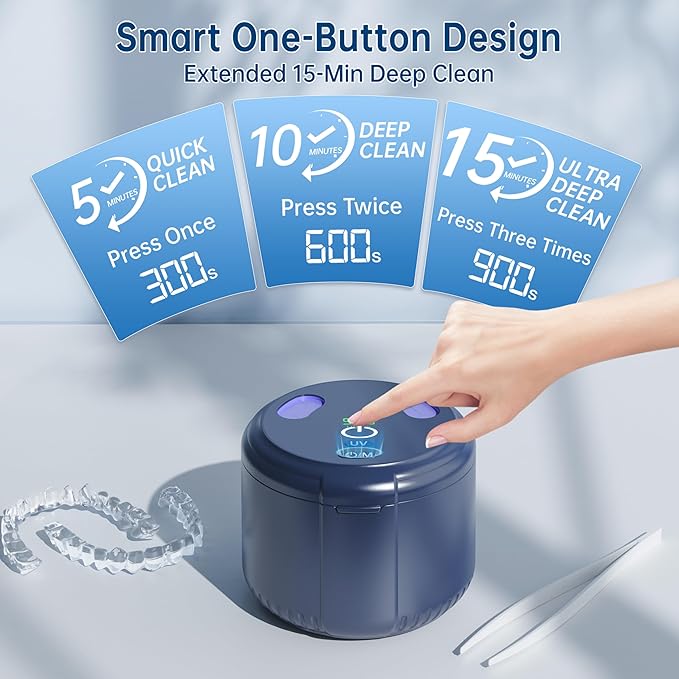 45kHz Ultrasonic Retainer Cleaner Machine, 200ML Dental Cleaning Pod for Dentures, Aligners, Invisalign, Mouth Guards, Night Guards, Jewelry, Toothbrush (Blue)