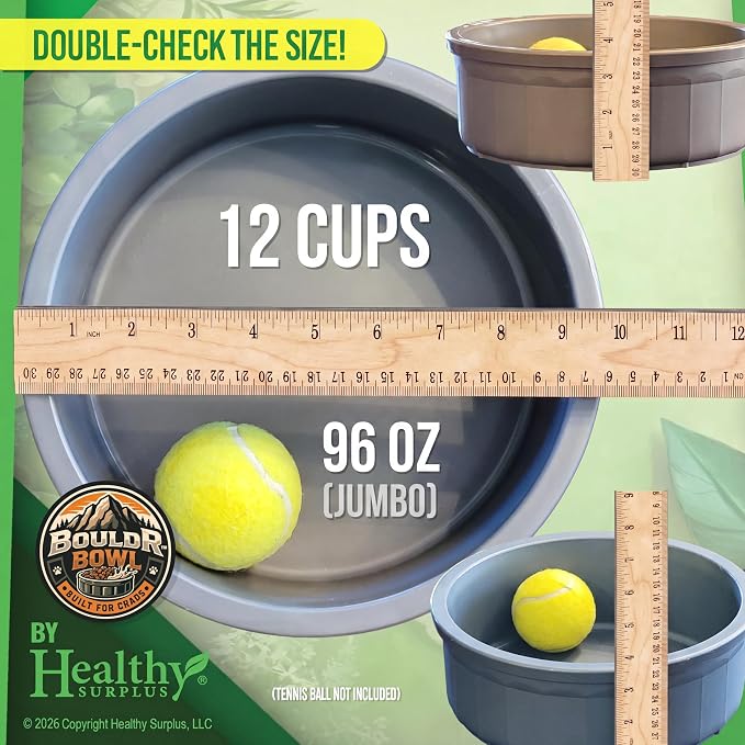 Pet Crock Bowl - 2 Pack – Thick Durable Plastic Non-Tip Food & Water Dish for Dogs, Cats - Indoor/Outdoor - Chew Resistant, Easy Clean BouldrBowl from Healthy Surplus® (White, 96oz Jumbo)
