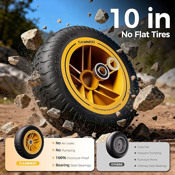 CAMMOO 10-in NO-Flat Tires 600lb Garden Dump Cart 4 Cu.Ft. Wheelbarrow | Garden Wagon Quick-Release Dumping Garden Cart Virgin Polypropylene - Not Recycled Material for Landscaping Gardening