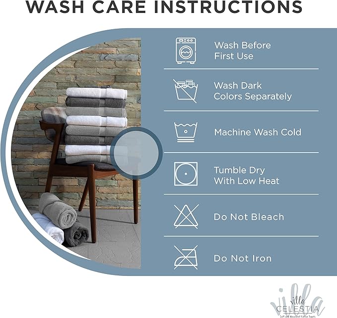 Villa Celestia 100% Cotton Bath Towel Set of 24-6 Bath Towels, 6 Hand Towels, 12 Wash Cloths, Sustainable, Soft, Highly Absorbent, Combed Cotton 24 Piece Set for Hotels, Spa, Bathroom, Dorm, Blue