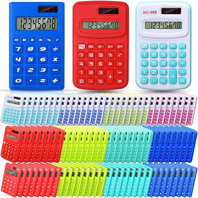 Yunsailing 96 Pcs Pocket Calculators Bulk Mini 8 Digit Handheld Calculator Small Basic Standard Calculator for Students Kids Teachers School Desktop Home Office, 3 Designs (Classic)