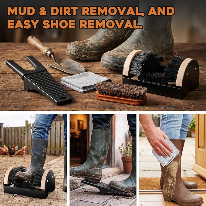 4Pcs Outdoor Heavy Duty Boot Scraper Brush Scrubber Boot Jack Shoe Cleaner Shine Brush with Cleaning Cloth(Style C)