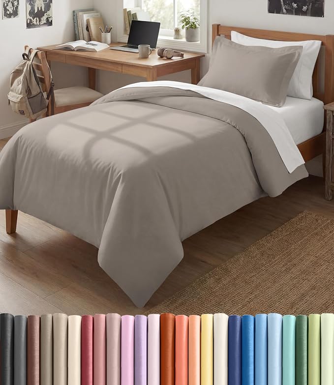 Duvet Cover Twin/Twin XL Size Set - Extra Soft Twin/Twin XL Duvet Cover 68" x 90" with 1 Pillow Sham for Women, Men, Kids & Teens - Comfy, Easy-Care & Fade Free w/ Zipper Closures & Ties (Light Grey)