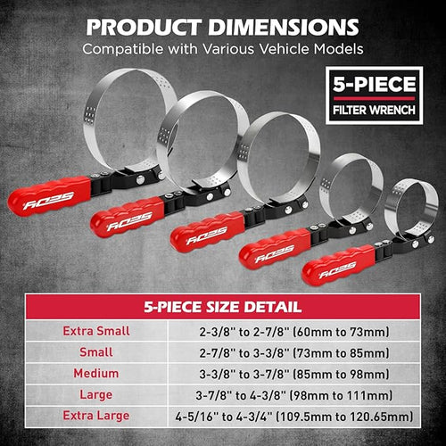 10-Piece Oil Filter Wrench Set 2-3/8"to 4-3/4", 12-Inch Adjustable Oil Filter Plier, Universal 3-Jaw Oil Filter Wrench, 1/2"Quick Release Ratchet Handle, 1/2"-3/8" Adapter, Towel in Storage Case