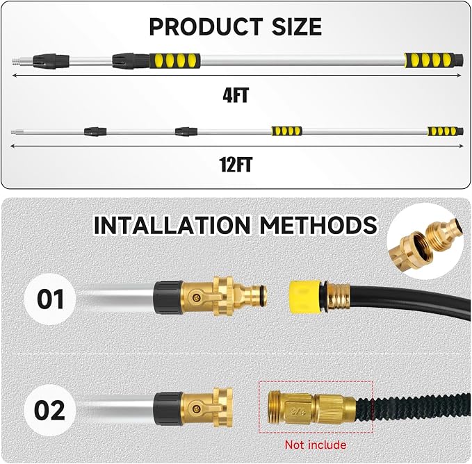 20FT Reach Gutter Cleaning Tools from Ground, Telescopic Rain Gutter Cleaners Tool with Hose Attachment and Heavy Duty Wand & Connecting Adapter