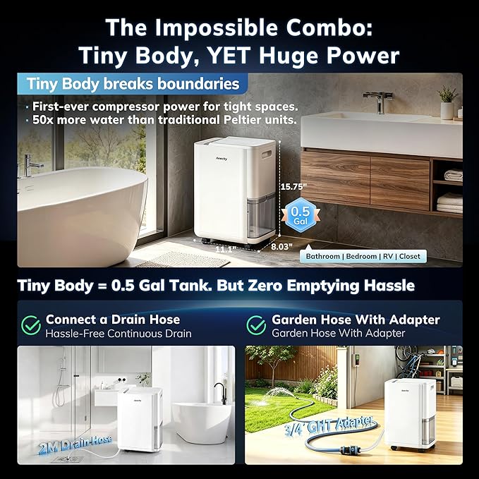 AEOCKY Max 40 Pint/D Dehumidifier with Drain Hose, 2800 Sq.Ft Compressor Dehumidifier for Home, Bathroom, Bedroom, Basement, 0.5 Gallon Water Tank Capacity, Intelligent Humidistat, Quiet