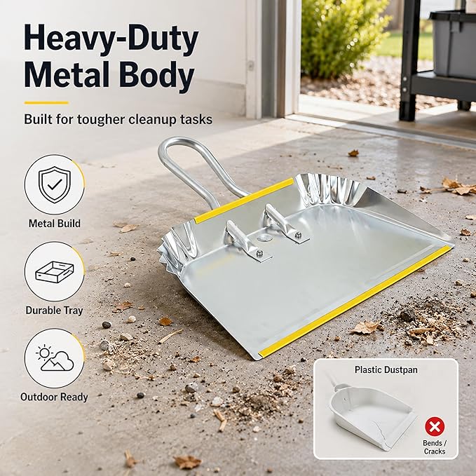 3-Pack 17" Heavy Duty Metal Dust Pans, Wide Dustpans for Household, Easy to Assemble