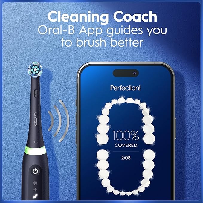 Oral-B Rechargeable Electric Toothbrush, iO5 Limited Deep Clean & Whiten, 5 Cleaning Modes, Visual Pressure Sensor to Protect Gums, Travel Case, 3 Brush Heads, Black (Pack of 3)