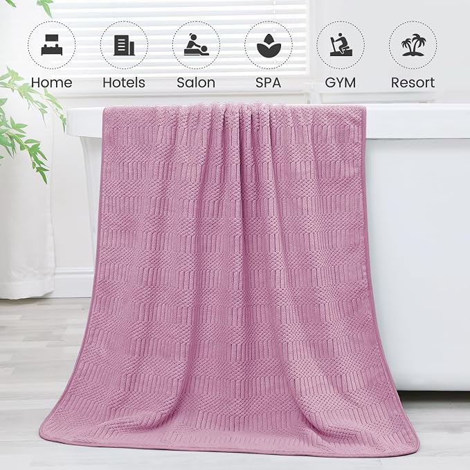 JML Microfiber Bath Towels, Purple, 30" x 60", 2 Pack | Hanging Hook, Lint Free, Oversized, Soft, Super Absorbent, Fast Drying, Use for Sport, Fitness, Yoga, Diamond Cross Grid