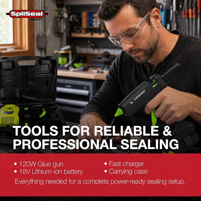 Professional 120W Glue Gun Kit - Dual Power 110V Corded & 18V Cordless Battery - Fast Heat, Consistent Flow for Automotive, Marine & Professional Sealing Applications