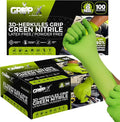 GRIPXX Herkules Grip Heavy Duty 8Mil Green Nitrile Gloves,3D Raised Diamond Texture-Latex & Powder Free-Industrial, Mechanic | Pack of (200 CT)