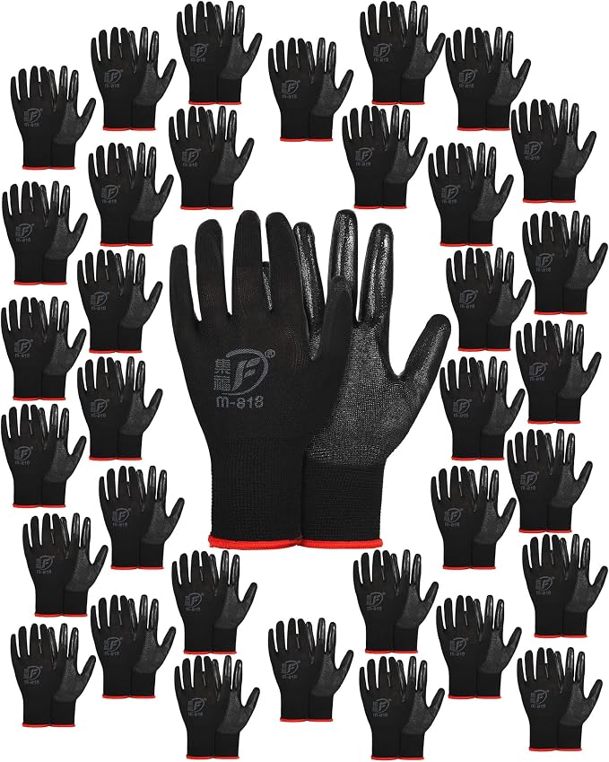 Thenshop 96 Pairs Work Bulk Gloves for Men Women Rubber Coated Safety Garden Gloves for Gardening