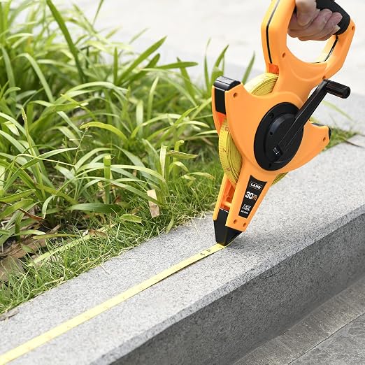LAND 100FT/30M Heavy Duty Fiberglass Tape Measure - 1/2-Inch Wide, Dual Inch/Metric Scale, Durable Open Reel Measuring Tape for Surveying, Engineering, Runway Construction