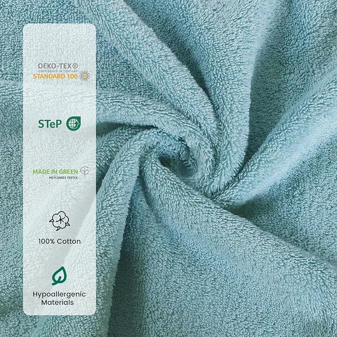 SEMAXE Bath Towel Set, 8 Piece Towel Set for Bathroom, Quick Dry Cotton Towels with Hanging Loops, Easy Care, Blue