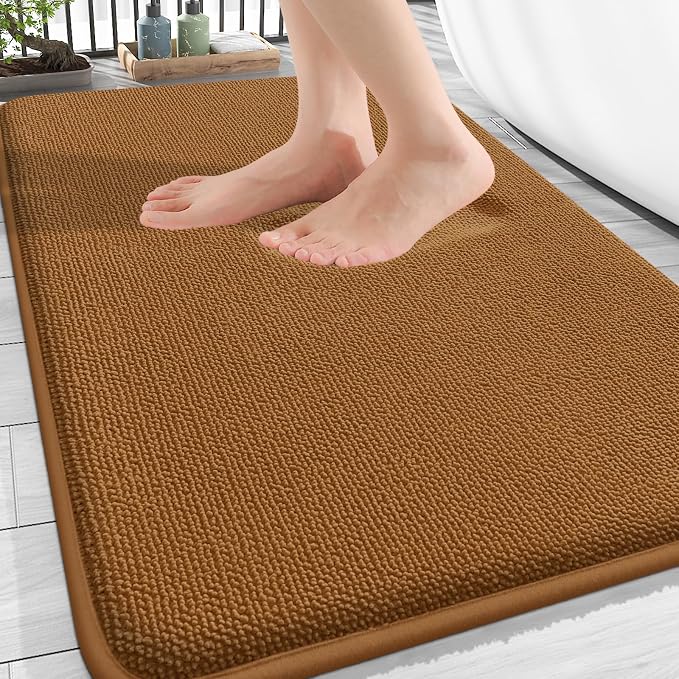 OLANLY Thick Memory Foam Bathroom Rugs 30x20, Absorbent Bath Mat, Ochre | Soft Quick Dry Bath Rugs Mats, Non-Slip, Machine Washable Carpet for Bathroom Floor, Tub and Shower, Home Decor Accessories