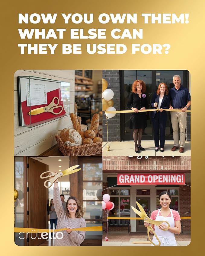 Crutello Ribbon Cutting Ceremony Kit - Grand Opening Ribbons and Scissors - 20"Giant Gold Scissors and 30 Foot Large Gold Ribbon 4"Wide - Ceremonial Kit