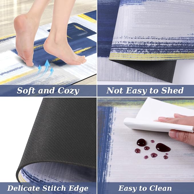 XLHOMO Kitchen Rugs Sets of 3, Non Slip Washable Kitchen Mats for Floor, Anti-Fatigue Runner Rug with Rubber Backing, Waterproof Kitchen Rug Set for Laundry, Floor, Office, Hallway